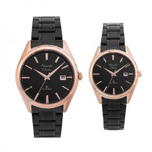 Alexandre Christie AC 8681 Rosegold Black Steel Couple